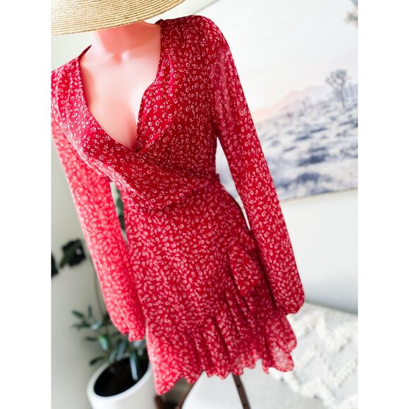 Blooming into Fall ditsy cottagecore floral wrap floaty ruffle trim dress - Picture 1 of 3